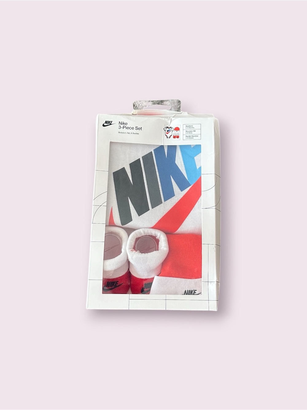 Nike Infant 3-Piece Set Body Suit, Hat & Booties- White, Red, Blue Size 0-6 Mon